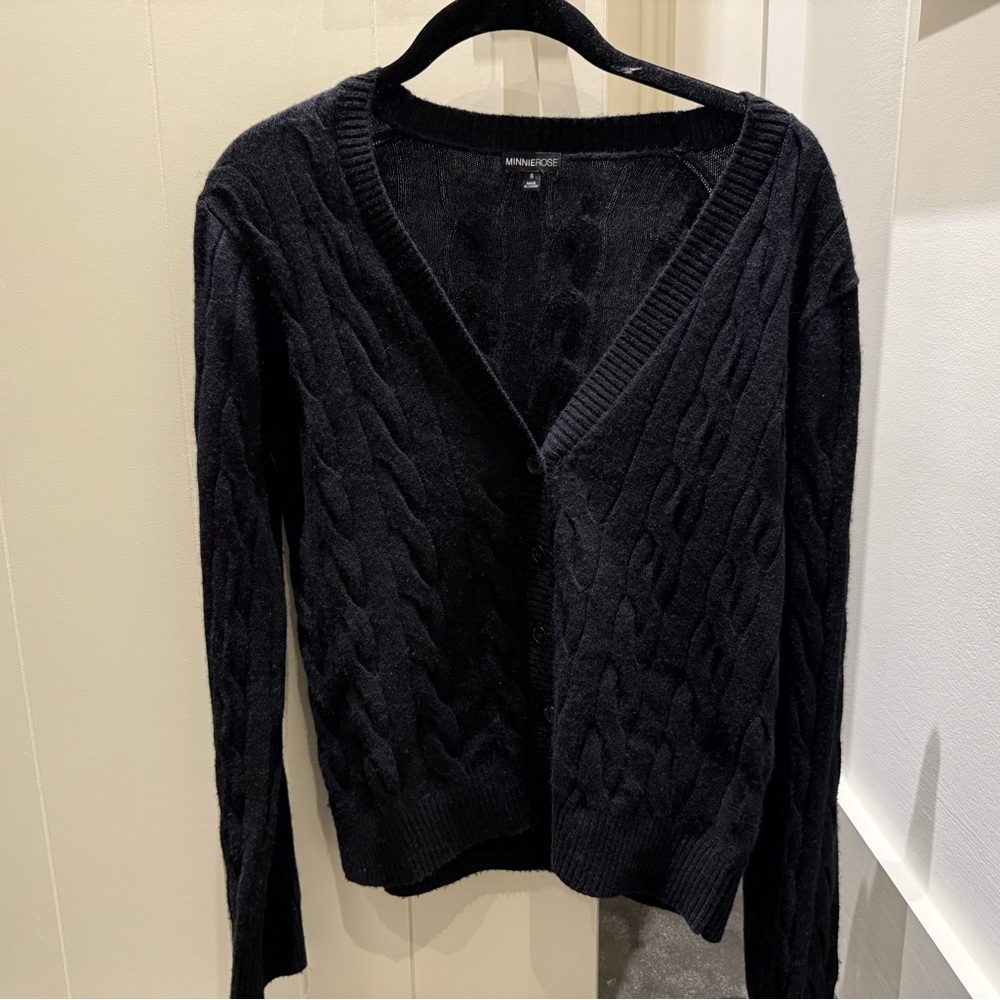 Minnie Rose Bkack Cable Knit Sweater